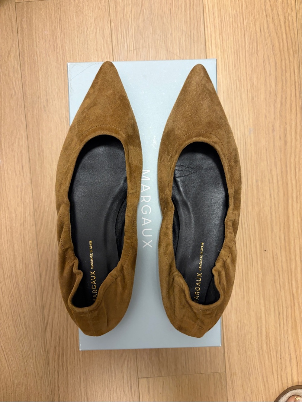 Margaux Pointed Toe Suede ROMA Flats in Camel Brown